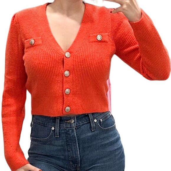Morgan de Toi Cropped Long Sleeve Lady Jacket Cardigan in Tangerine Orange Sz M - Picture 2 of 16